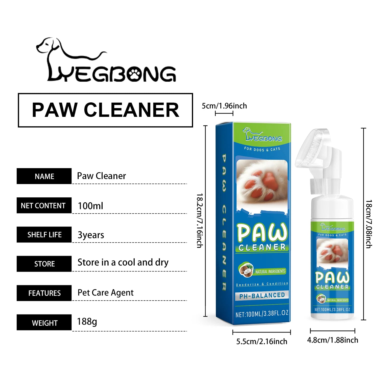 Yegbong 100ml Pet Paw Foam Cleaner & Moisturizer