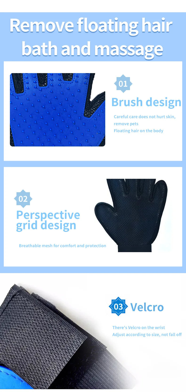 Pet Grooming Glove – Hair Remover & Massager for Cats and Dogs (6 Colors)