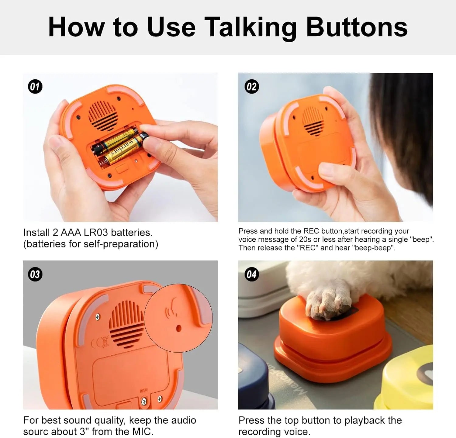 MEWOOFUN Dog Talking Button Toy with Pad