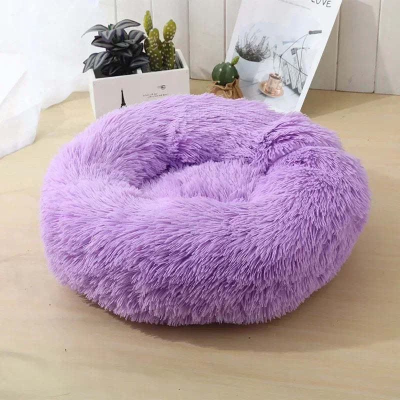 Round Plush Self-Warming Pet Bed with Non-Slip Bottom