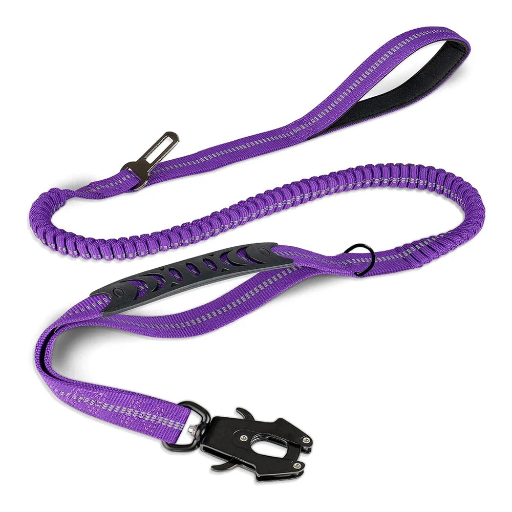 Heavy-Duty Bungee Dog Leash – Reflective, No-Pull with Car Seatbelt Clip