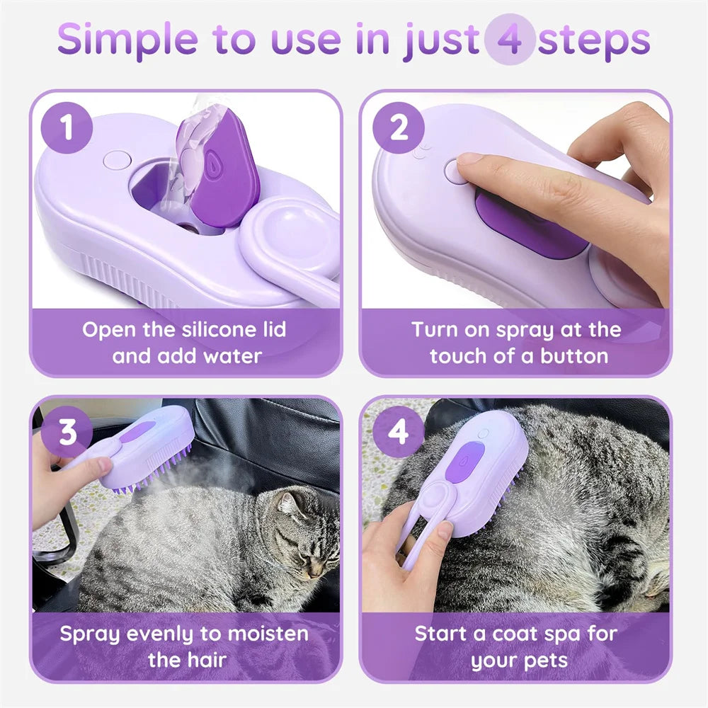 3-in-1 Electric Steam Spray Pet Grooming Brush