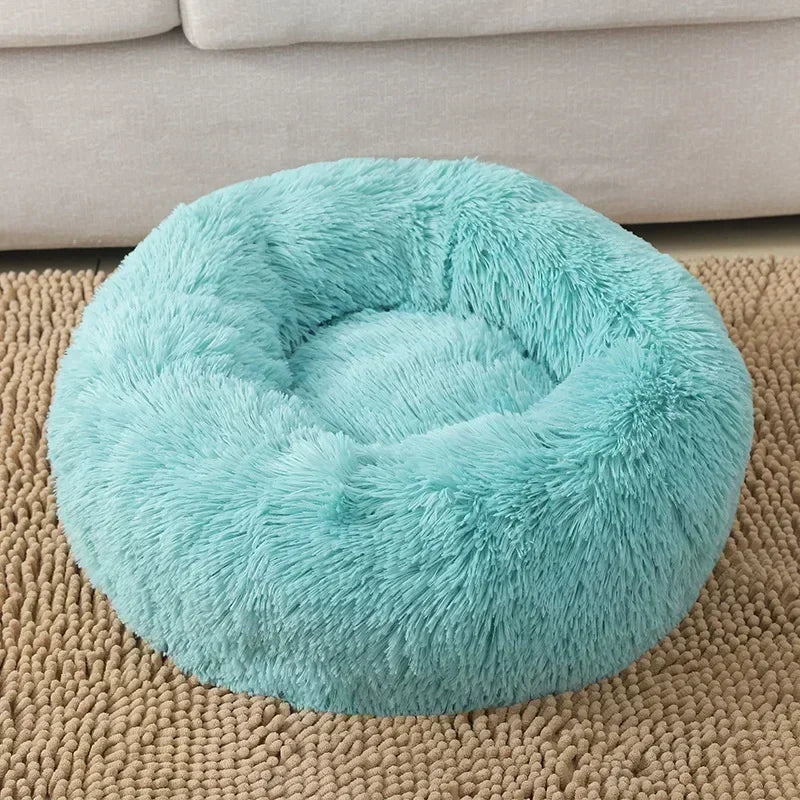 Round Plush Self-Warming Pet Bed with Non-Slip Bottom