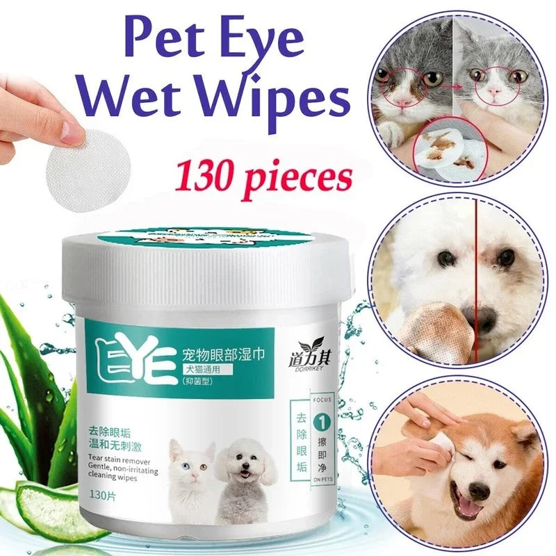 130pcs Pet Eye Cleaning Wipes for Dogs & Cats