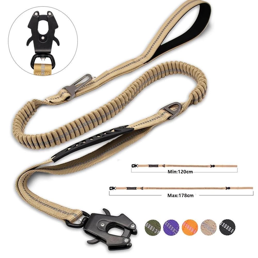 Heavy-Duty Bungee Dog Leash – Reflective, No-Pull with Car Seatbelt Clip