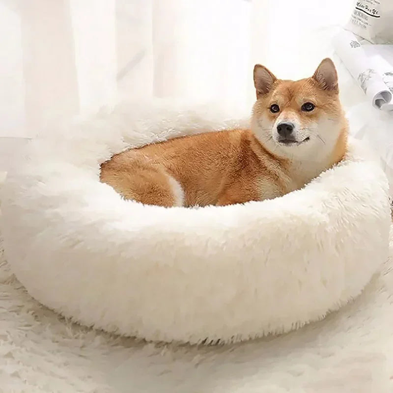 Round Plush Self-Warming Pet Bed with Non-Slip Bottom