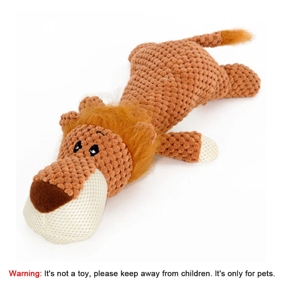 Bite-Resistant Plush Squeaky Dog Toy – Lion, Wolf & Elephant