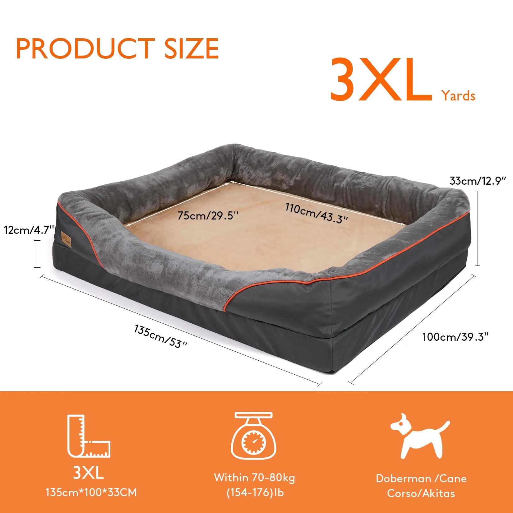 Orthopedic Dog Bed with Cotton Bolster – Multiple Sizes