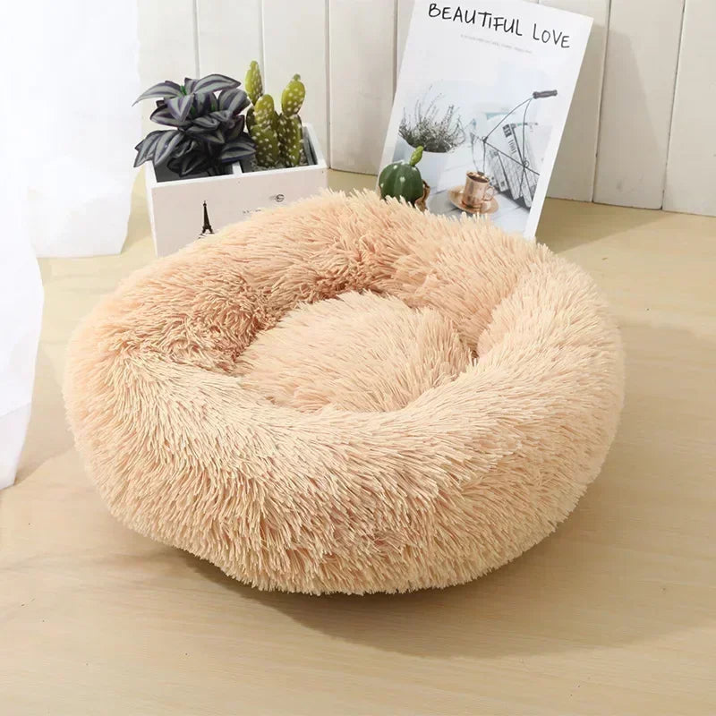 Round Plush Self-Warming Pet Bed with Non-Slip Bottom