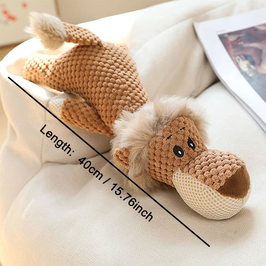Bite-Resistant Plush Squeaky Dog Toy – Lion, Wolf & Elephant