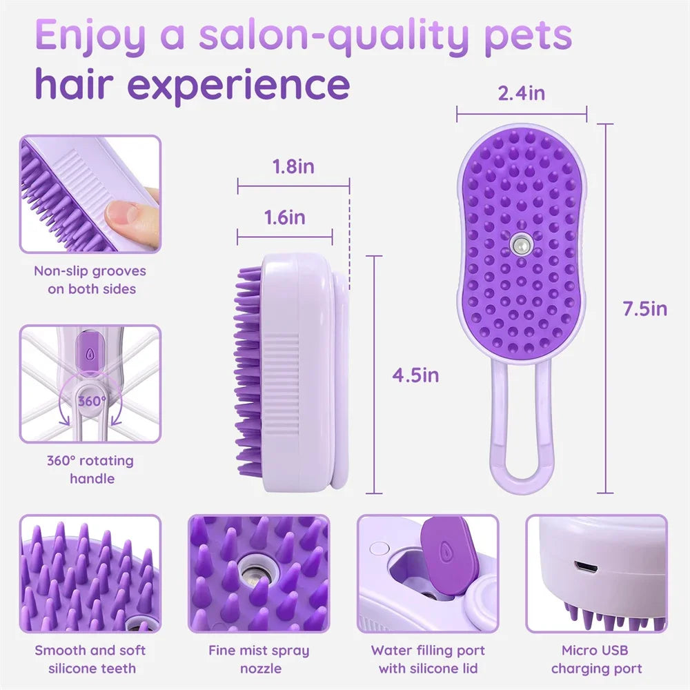 3-in-1 Electric Steam Spray Pet Grooming Brush