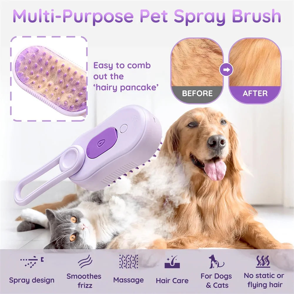 3-in-1 Electric Steam Spray Pet Grooming Brush