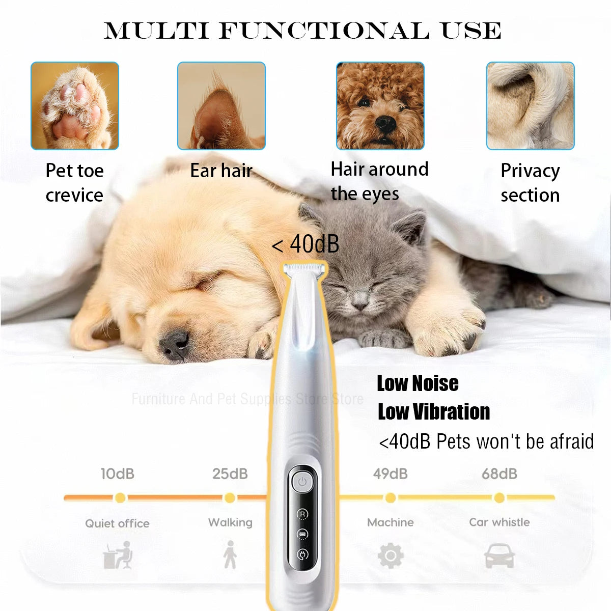 Waterproof Dog Paw Trimmer with LED Light & Display