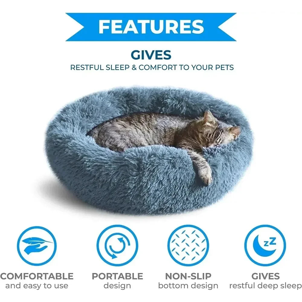Round Plush Self-Warming Pet Bed with Non-Slip Bottom