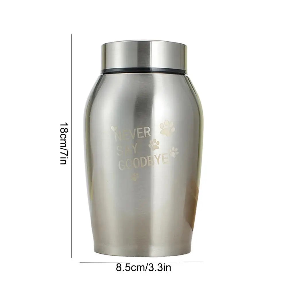 Stainless Steel Pet Urn – Engraved Paw Print Memorial Jar