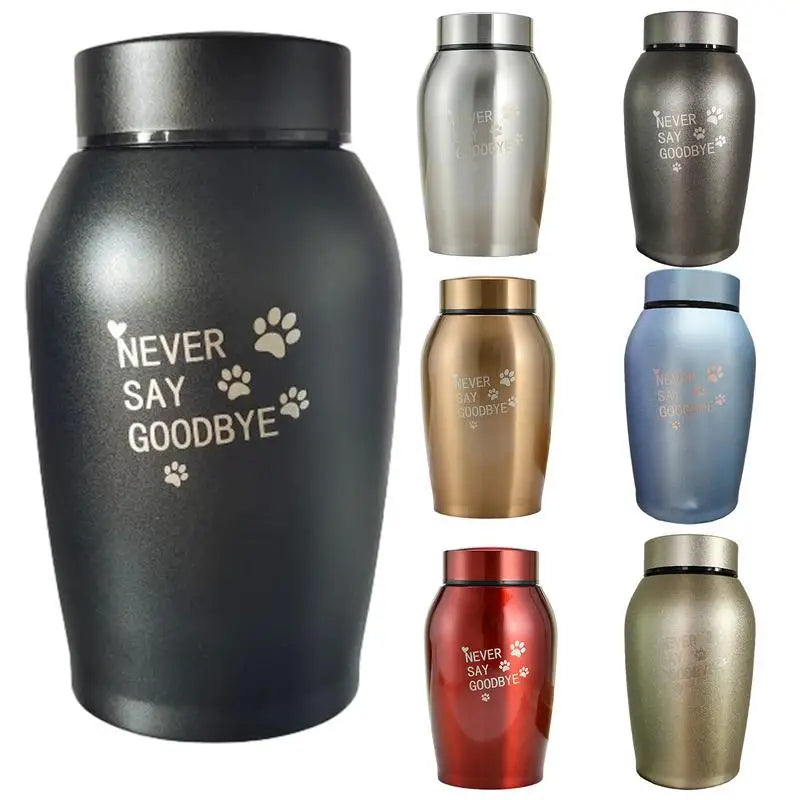 Stainless Steel Pet Urn – Engraved Paw Print Memorial Jar