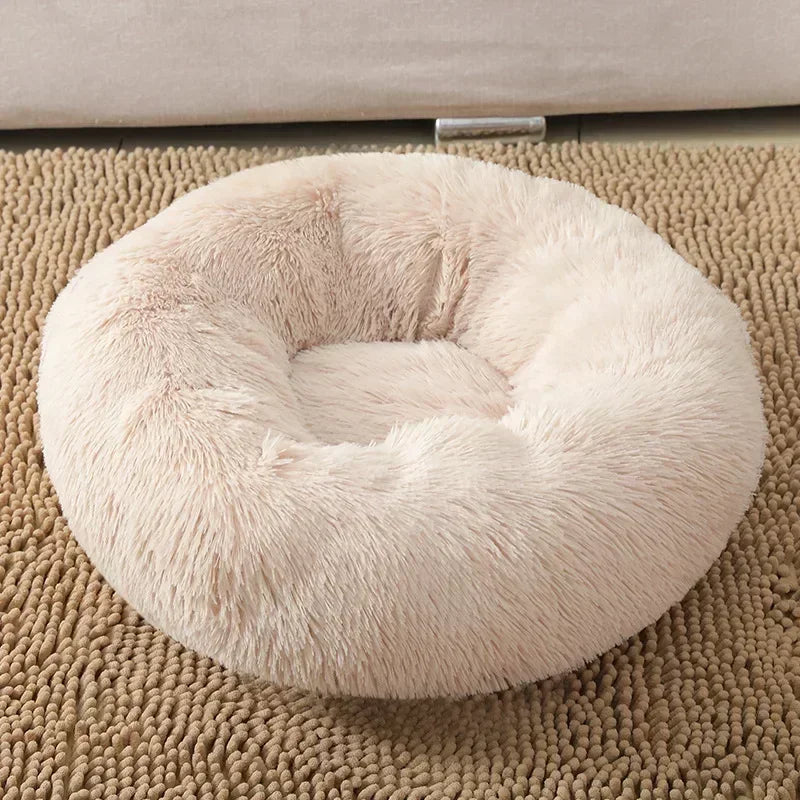 Round Plush Self-Warming Pet Bed with Non-Slip Bottom