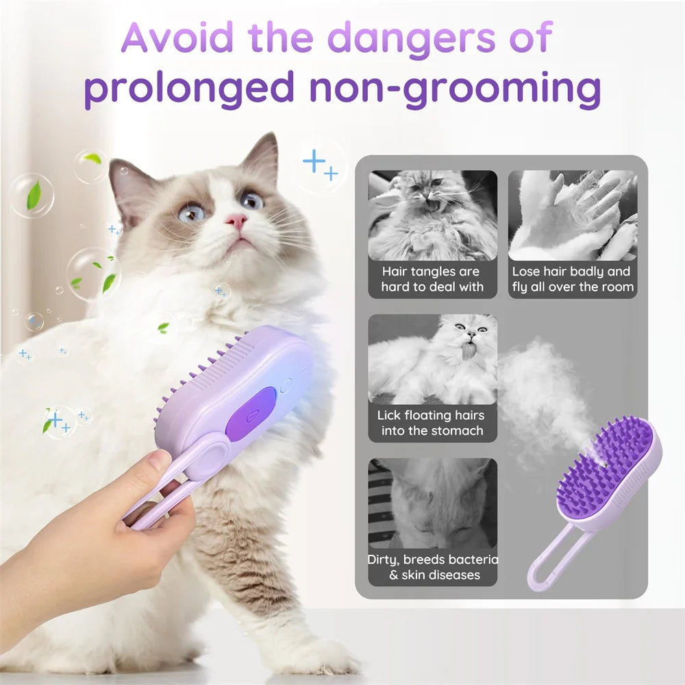 3-in-1 Electric Steam Spray Pet Grooming Brush