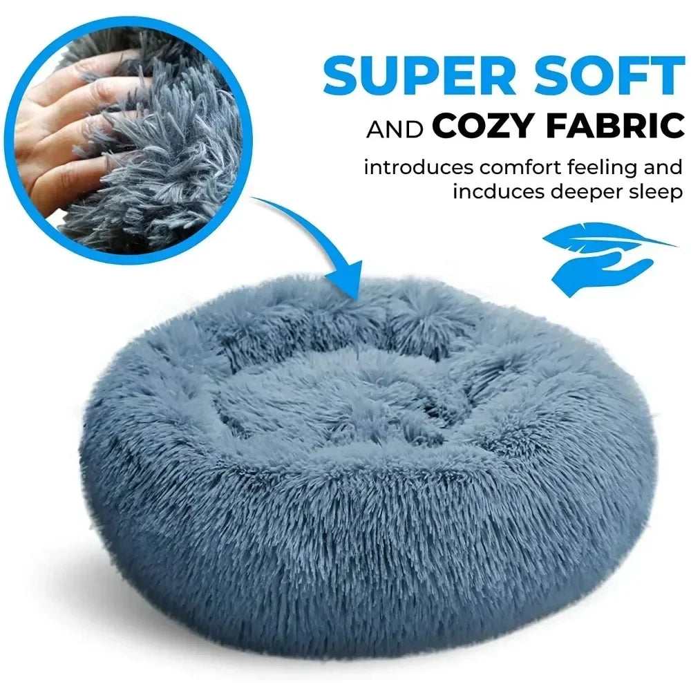 Round Plush Self-Warming Pet Bed with Non-Slip Bottom