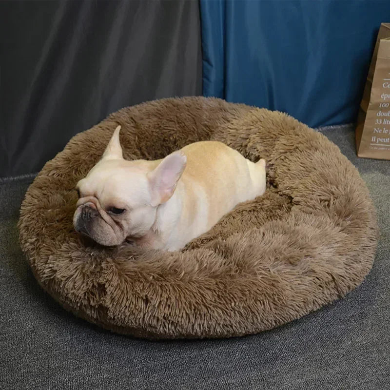 Round Plush Self-Warming Pet Bed with Non-Slip Bottom