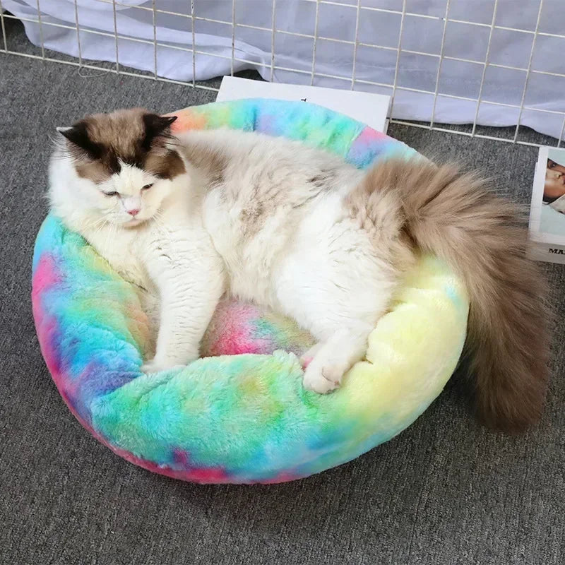 Round Plush Self-Warming Pet Bed with Non-Slip Bottom