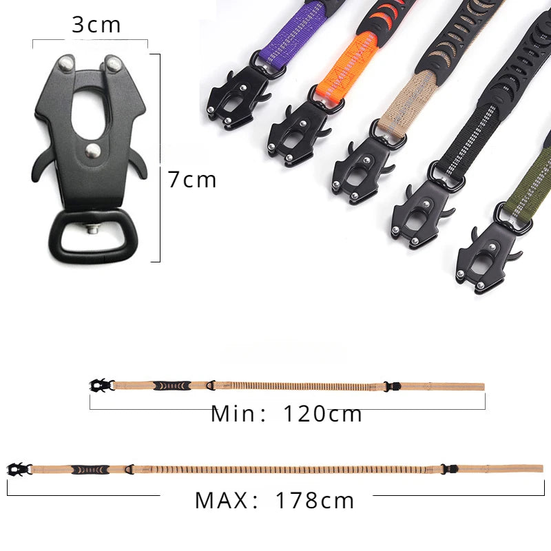Heavy-Duty Bungee Dog Leash – Reflective, No-Pull with Car Seatbelt Clip
