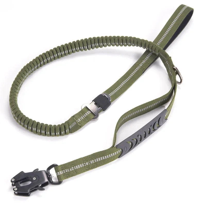 Heavy-Duty Bungee Dog Leash – Reflective, No-Pull with Car Seatbelt Clip