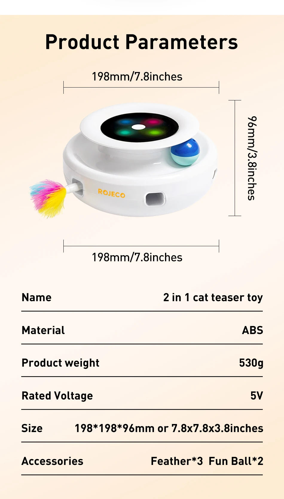 ROJECO 2-in-1 Smart Automatic Feather Ball Toy
