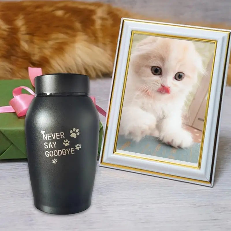 Stainless Steel Pet Urn – Engraved Paw Print Memorial Jar