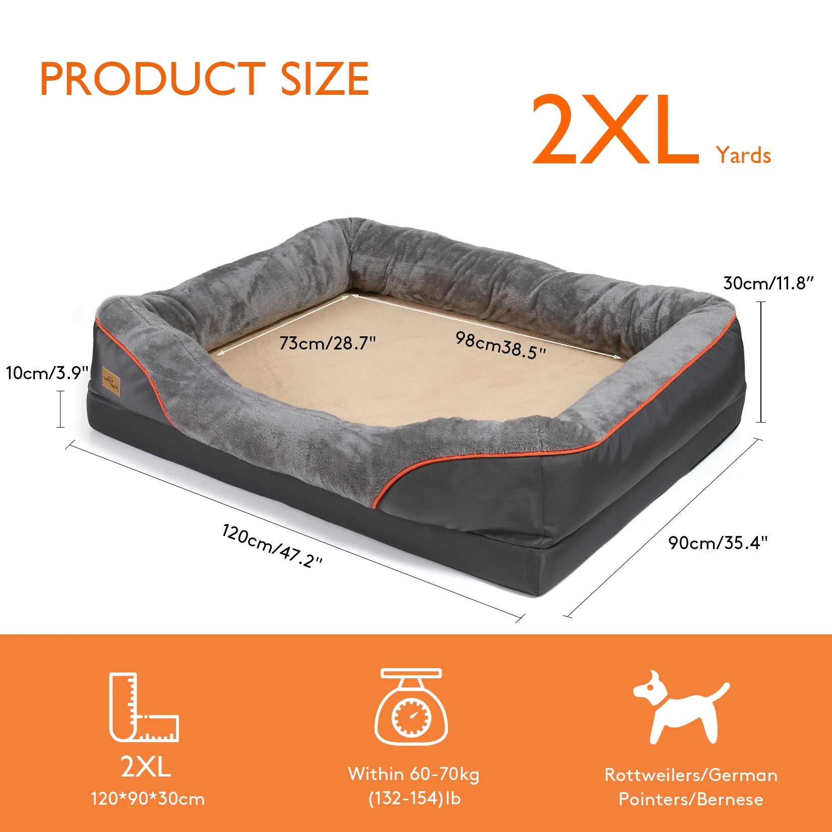 Orthopedic Dog Bed with Cotton Bolster – Multiple Sizes