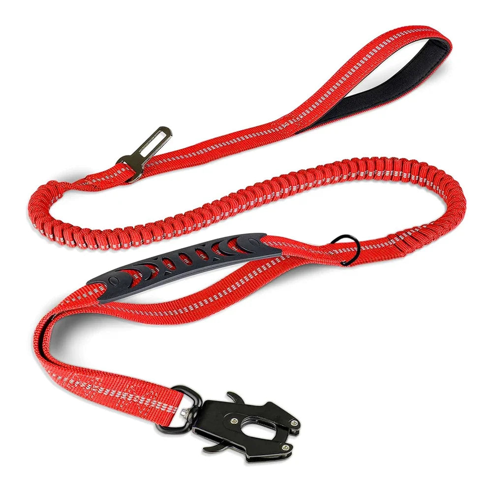 Heavy-Duty Bungee Dog Leash – Reflective, No-Pull with Car Seatbelt Clip