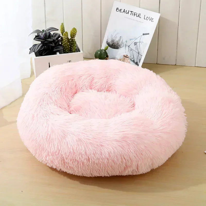 Round Plush Self-Warming Pet Bed with Non-Slip Bottom