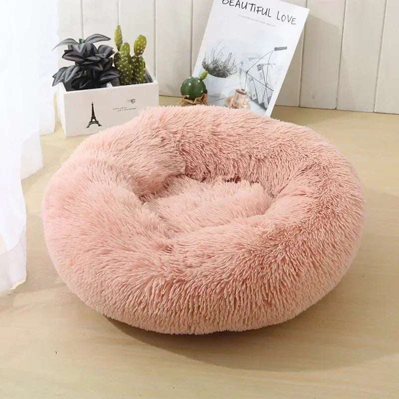Round Plush Self-Warming Pet Bed with Non-Slip Bottom