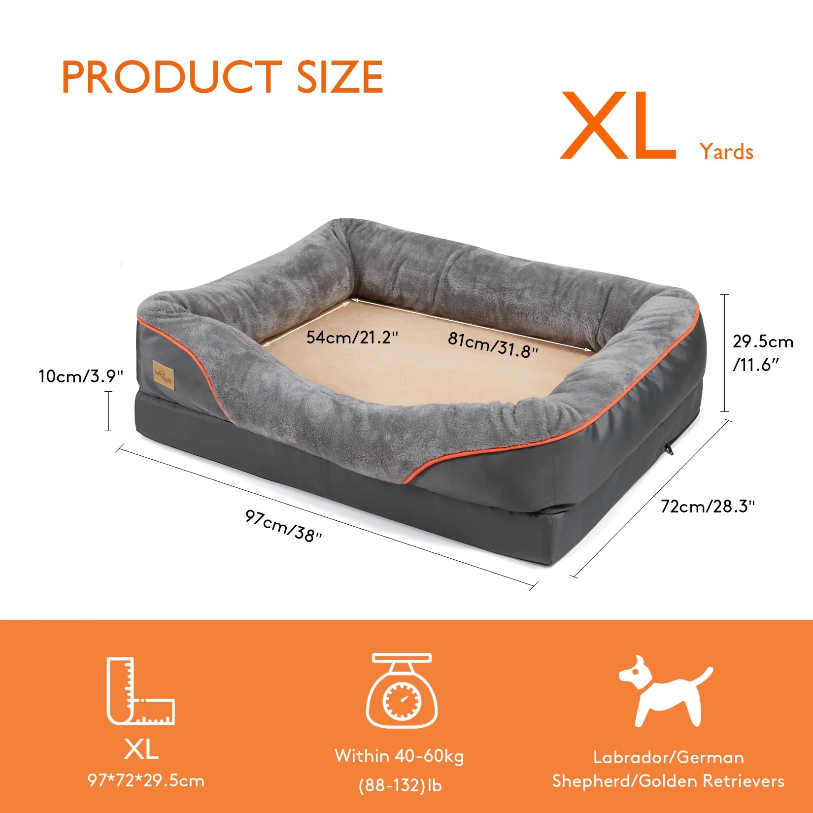 Orthopedic Dog Bed with Cotton Bolster – Multiple Sizes