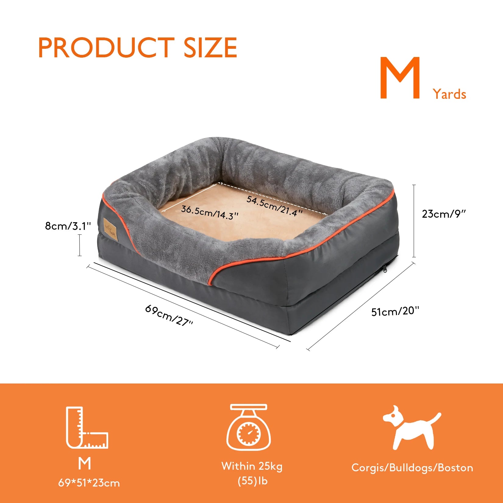 Orthopedic Dog Bed with Cotton Bolster – Multiple Sizes