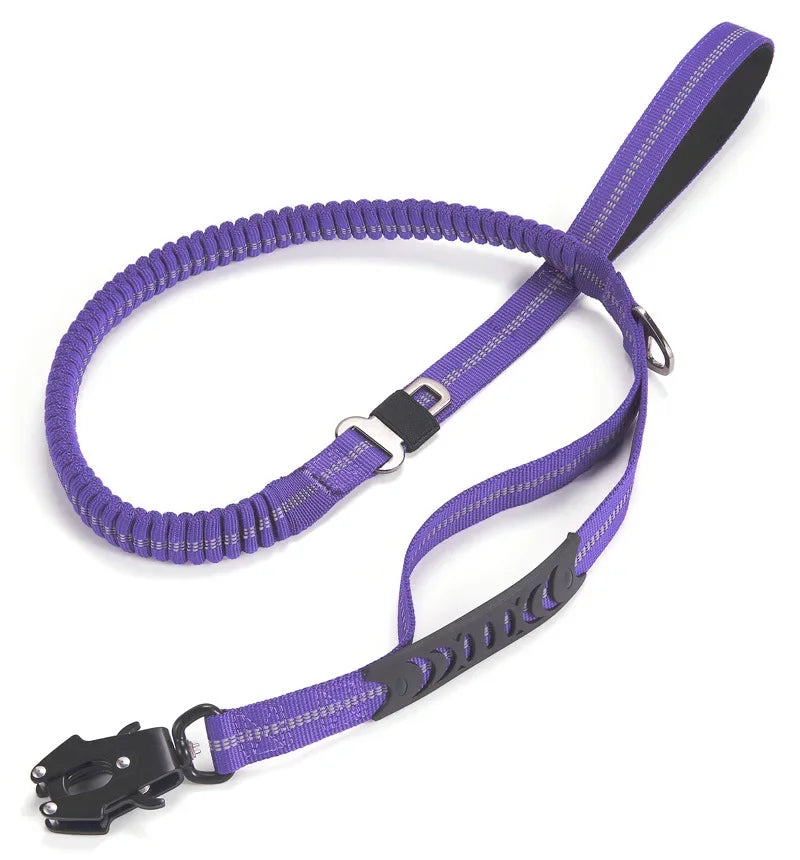 Heavy-Duty Bungee Dog Leash – Reflective, No-Pull with Car Seatbelt Clip