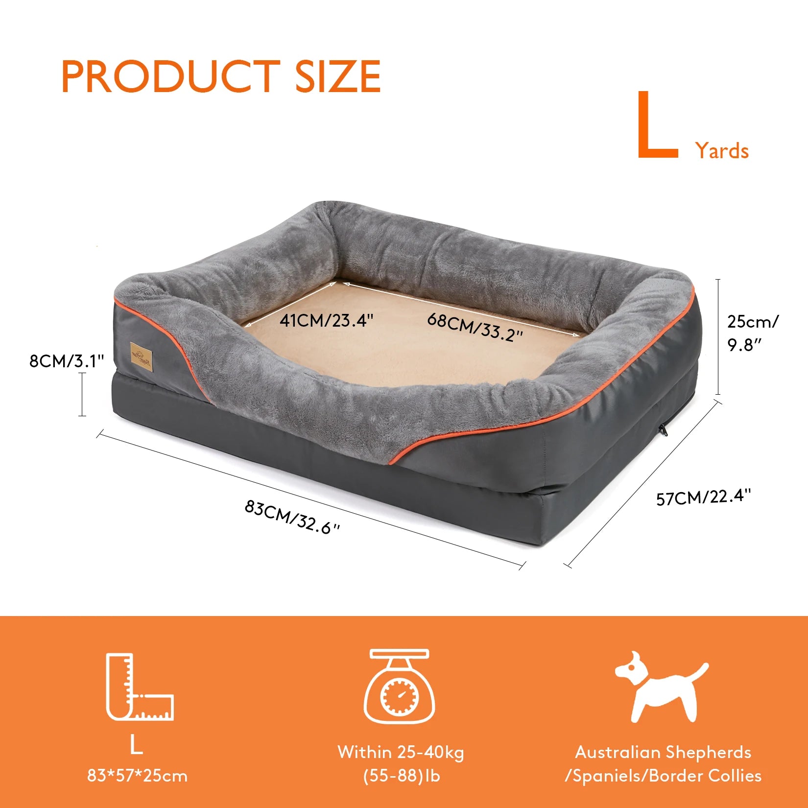 Orthopedic Dog Bed with Cotton Bolster – Multiple Sizes
