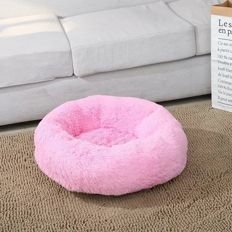 Round Plush Self-Warming Pet Bed with Non-Slip Bottom