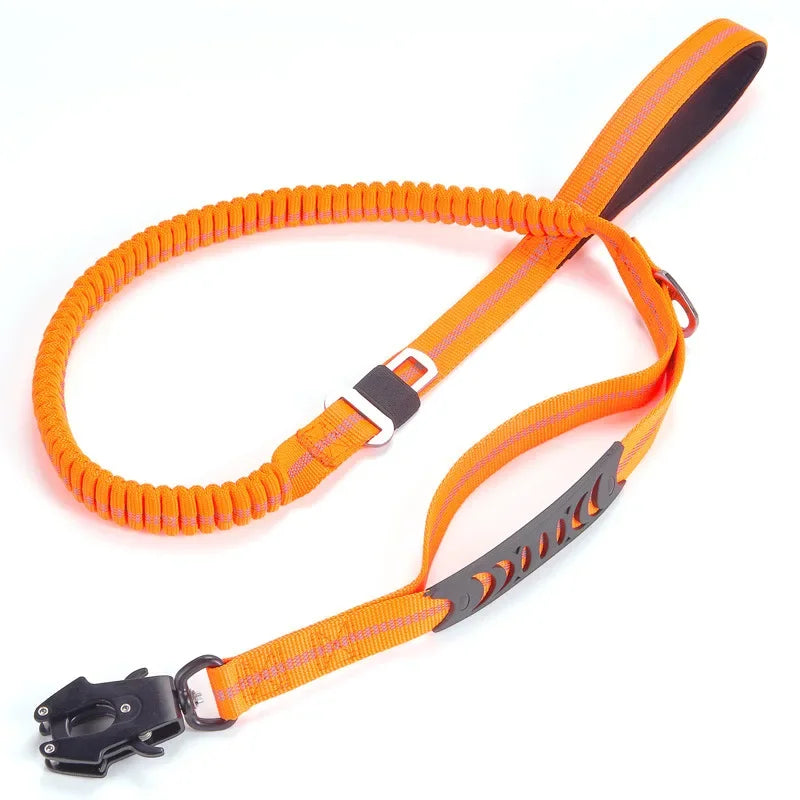 Heavy-Duty Bungee Dog Leash – Reflective, No-Pull with Car Seatbelt Clip