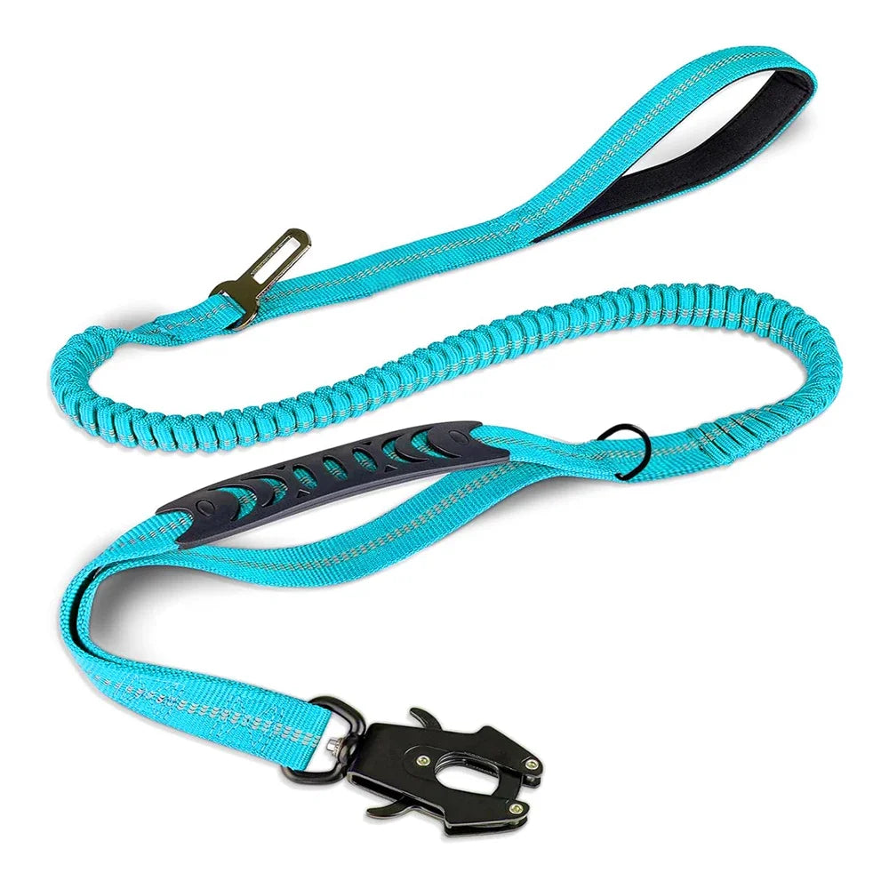 Heavy-Duty Bungee Dog Leash – Reflective, No-Pull with Car Seatbelt Clip