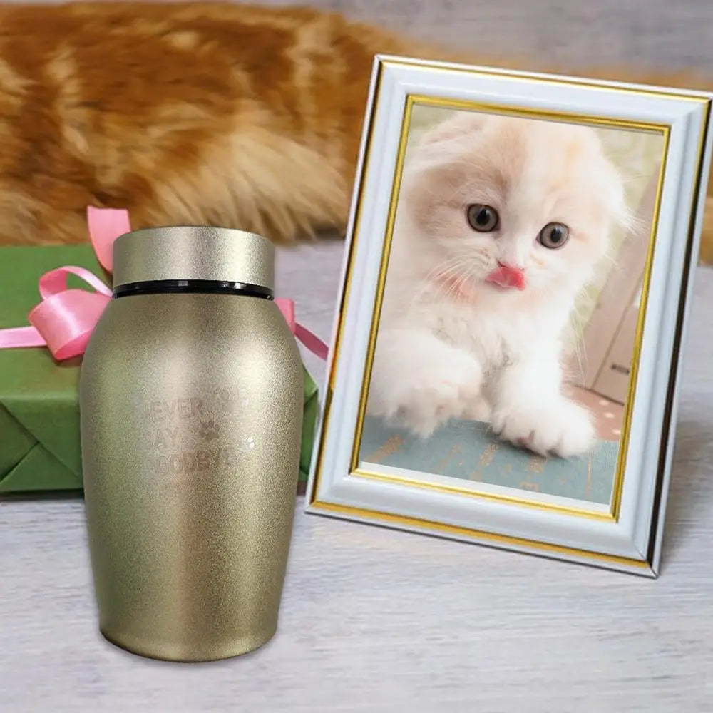 Stainless Steel Pet Urn – Engraved Paw Print Memorial Jar