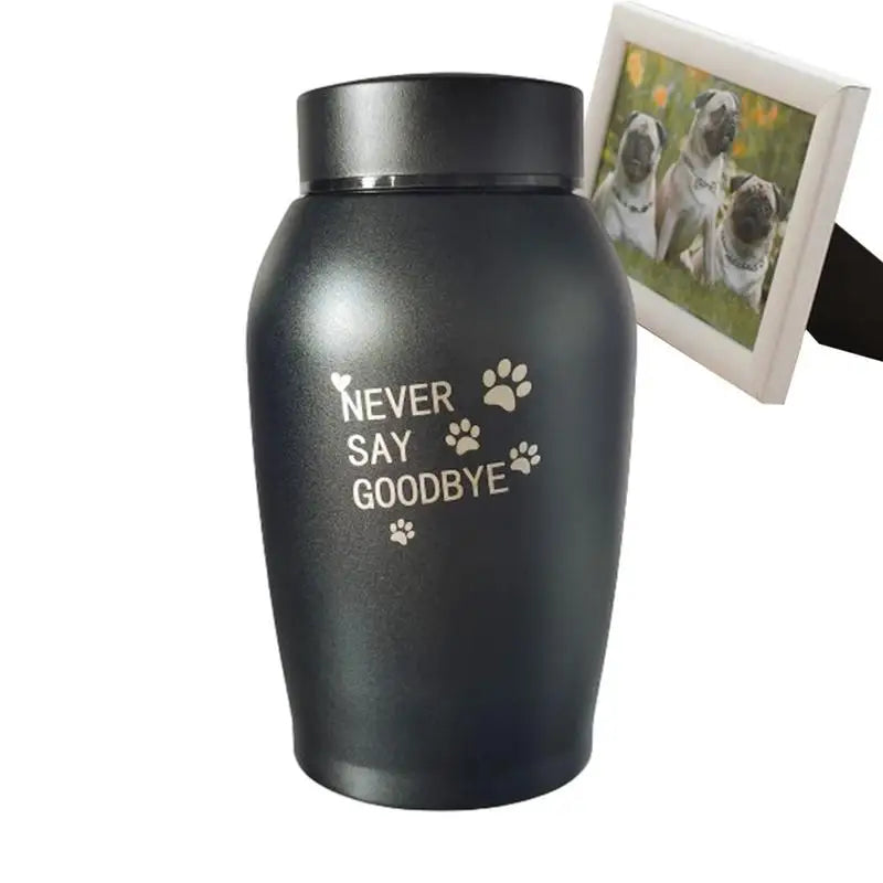 Stainless Steel Pet Urn – Engraved Paw Print Memorial Jar