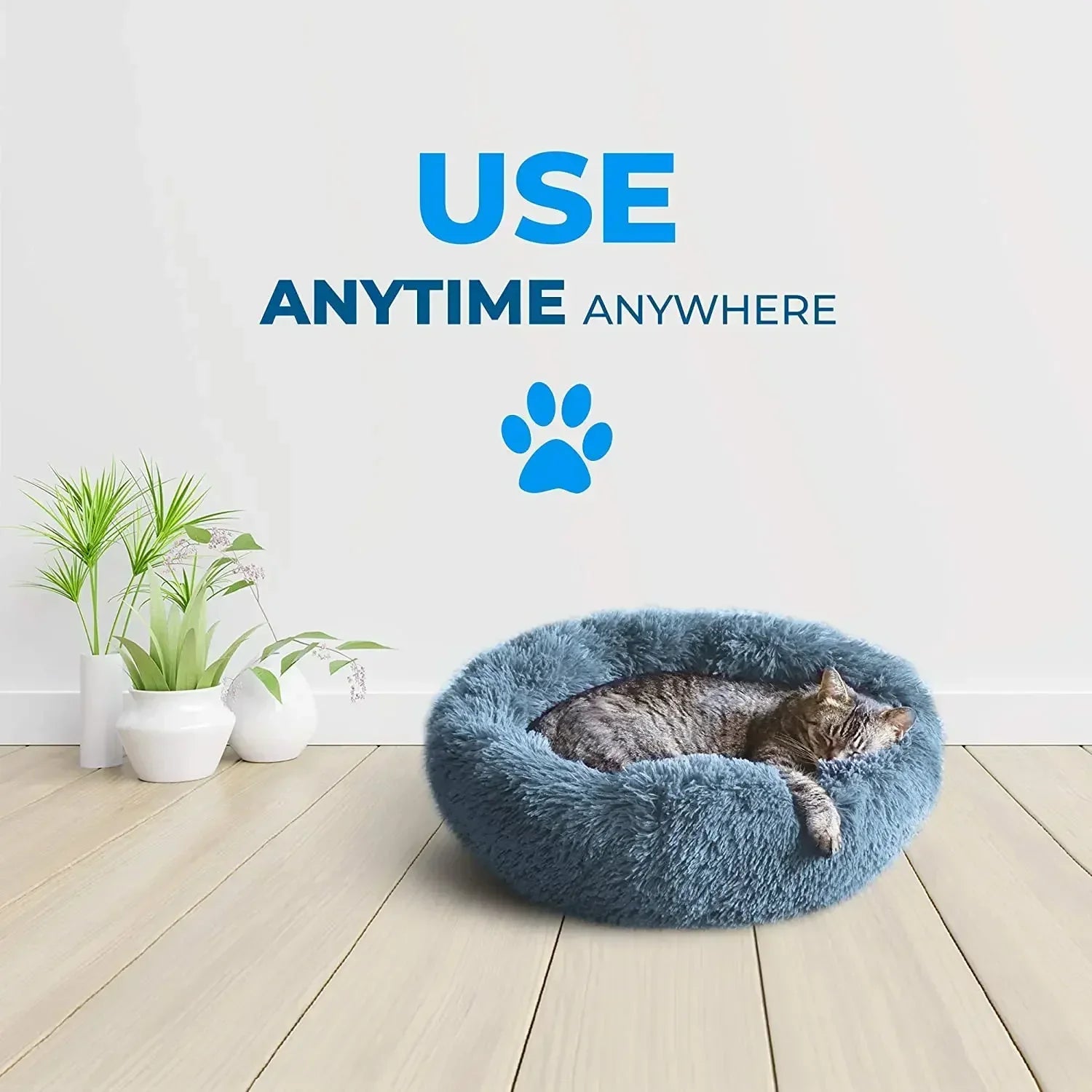 Round Plush Self-Warming Pet Bed with Non-Slip Bottom