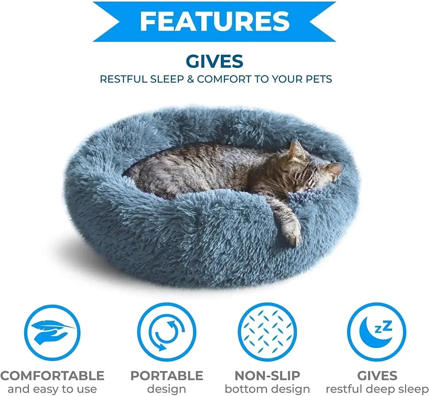 Round Plush Self-Warming Pet Bed with Non-Slip Bottom