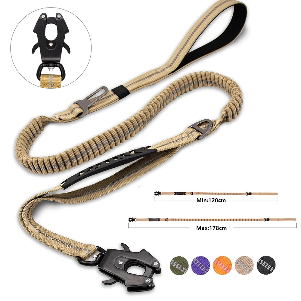 Heavy-Duty Bungee Dog Leash – Reflective, No-Pull with Car Seatbelt Clip