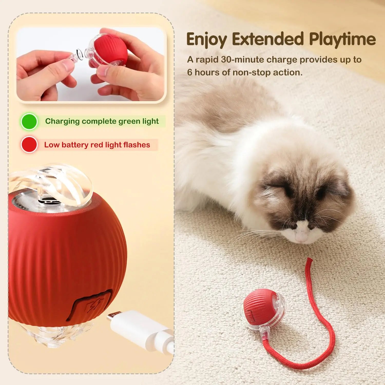 Smart Cat Toy – Rechargeable Rolling Ball with Tail