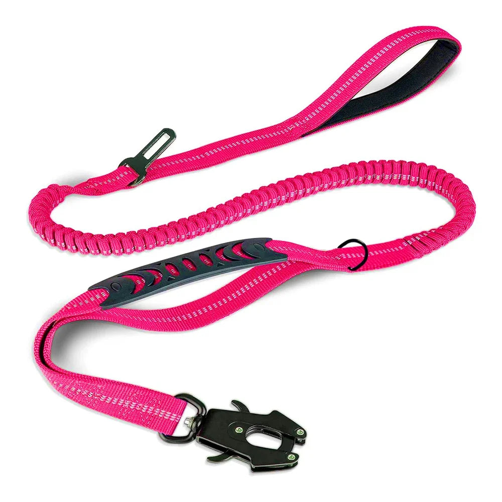 Heavy-Duty Bungee Dog Leash – Reflective, No-Pull with Car Seatbelt Clip