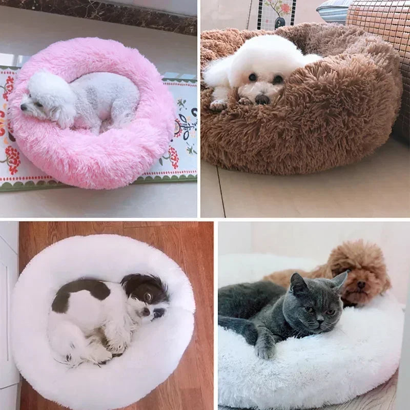 Round Plush Self-Warming Pet Bed with Non-Slip Bottom