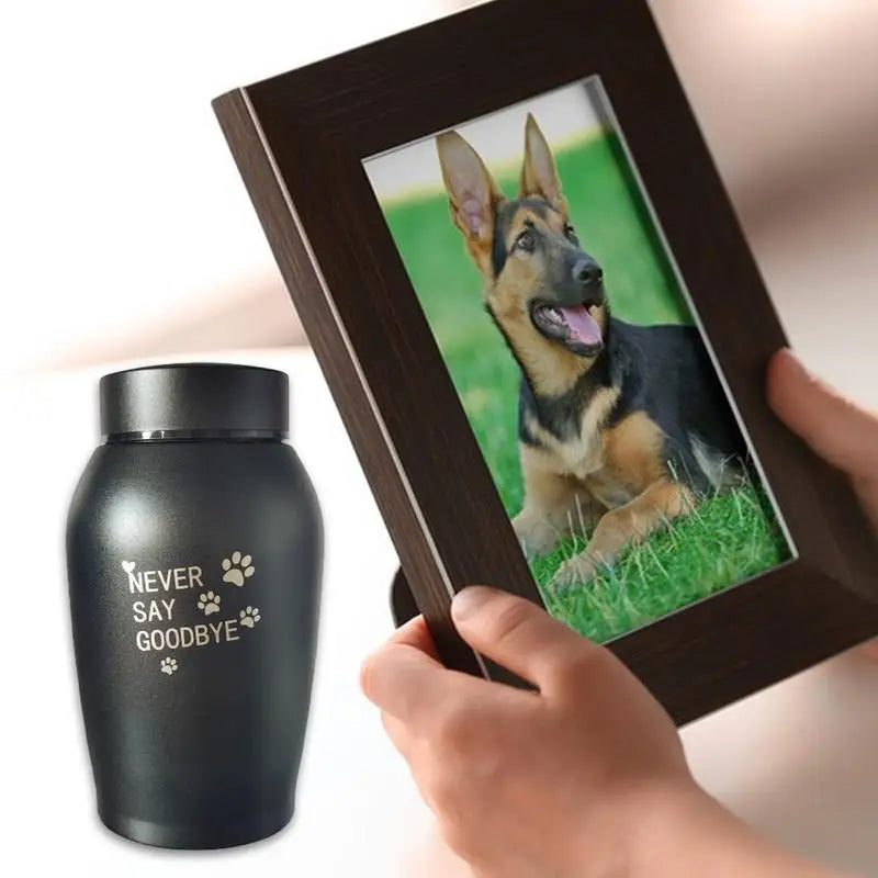 Stainless Steel Pet Urn – Engraved Paw Print Memorial Jar