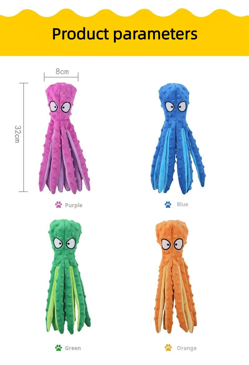 Plush Octopus Dog Toy – Squeaky, Bite-Resistant & Interactive